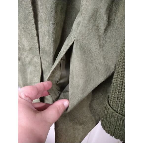 A.M.I. Woman 2X Jacket/ Sweater Green Snap 100 Leather Front Pocket Lined - Picture 7 of 12